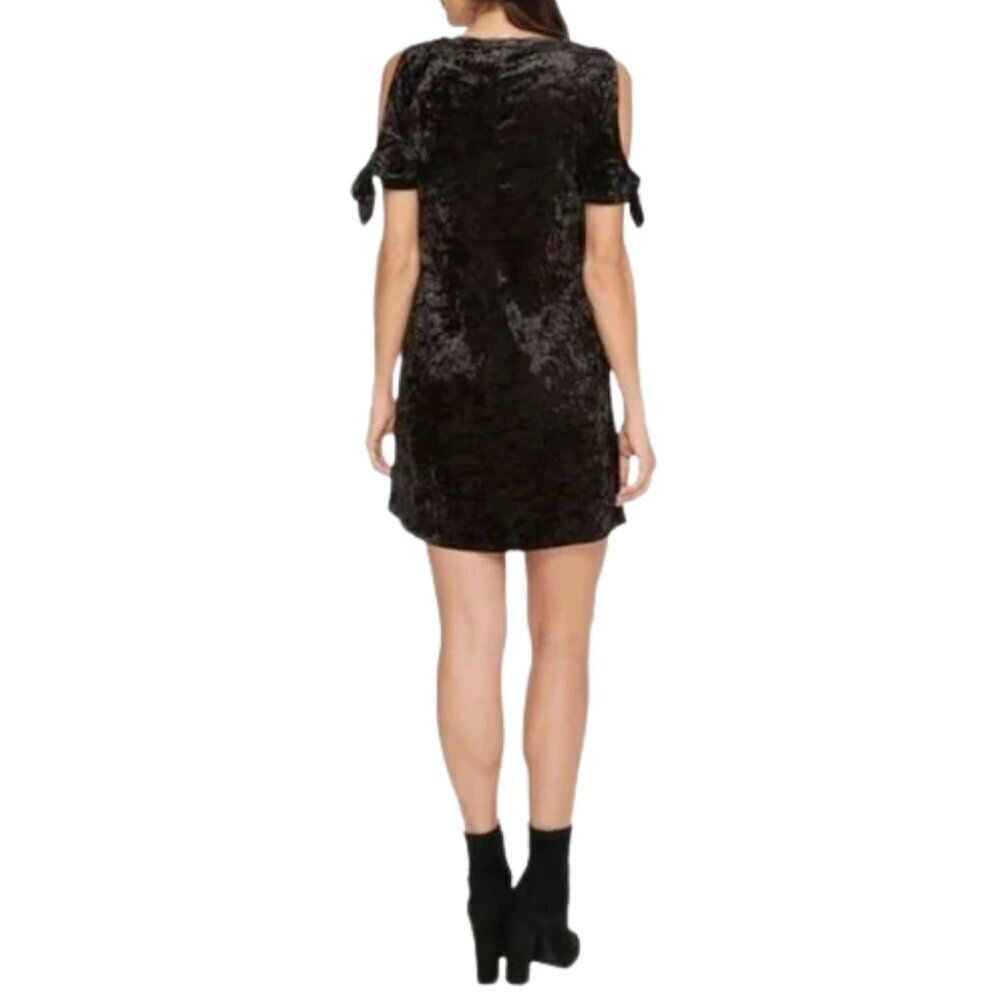 NWT Sanctuary Night Slayer Black Velvet Cold Shoulder Tie Sleeve Mini Dress - Picture 4 of 4